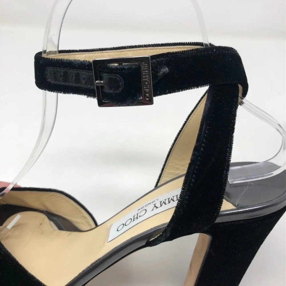 Jimmy Choo‎ Platform Velvet Ankle Strap Stiletto Heels Womens 38.5 8 Going Out